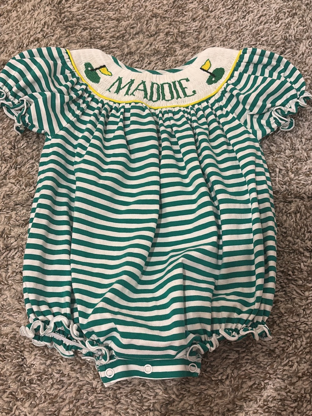 Personalized 'Maddie' Smock Green & White Striped Bubble